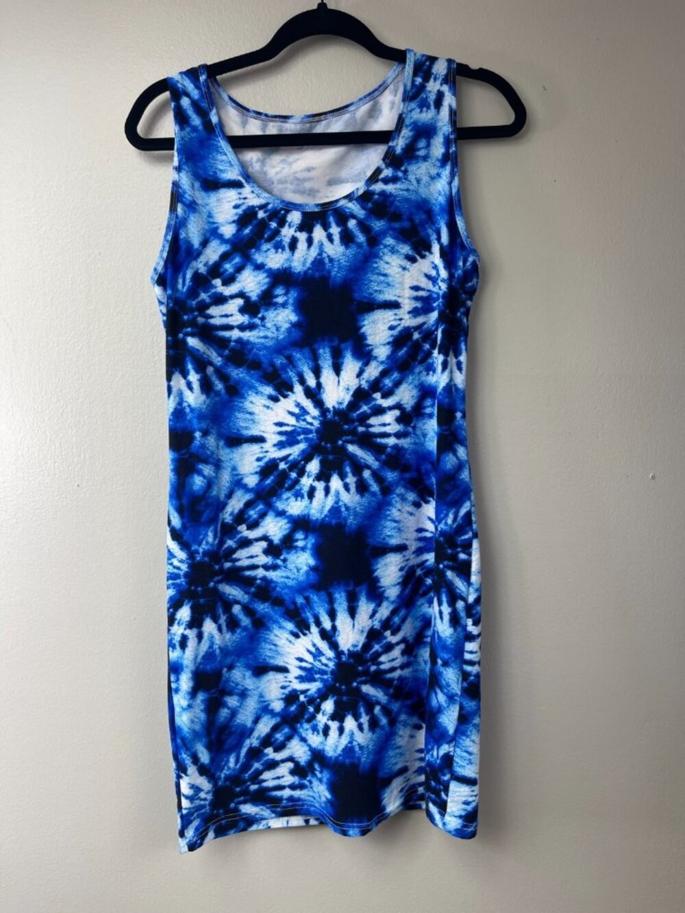 AQ Sport XL Blue Tie Dye Sleeveless Dress Cover Up Stretch Casual Tank Dress